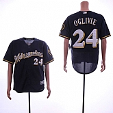 Brewers 24 Ben Oglivie Navy Cool Base Jersey Dzhi,baseball caps,new era cap wholesale,wholesale hats